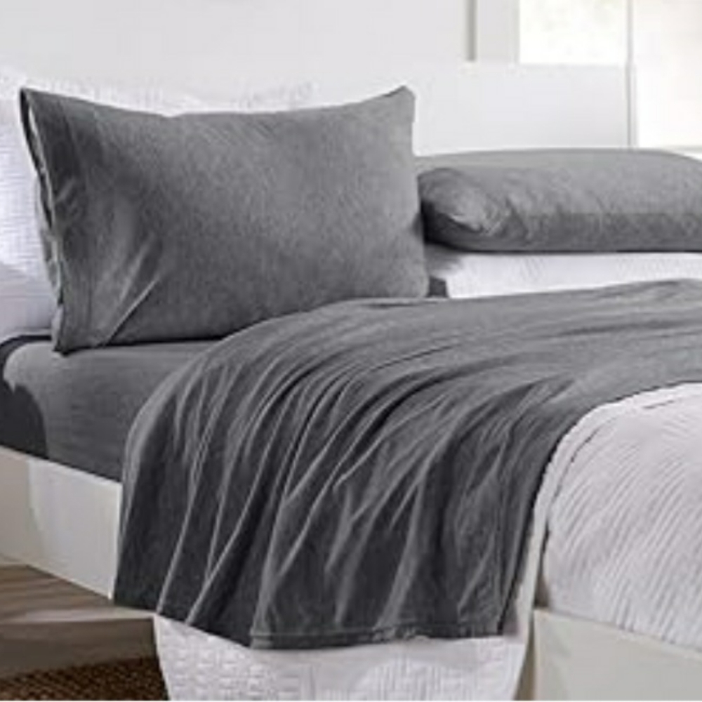 Great Bay Home Nano Fiber Jersey Twin Sheet Fit 3 Pieces Gray 12" Pocket Fit